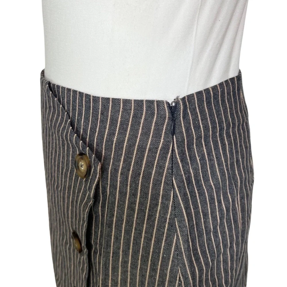Chic Blue Denim Striped Asymmetric Pencil Skirt with Buttons - Picture 14 of 16